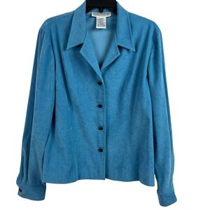 Jessica Howard Womens Microsuede Shirt Jacket Stretch Blue 12 Read